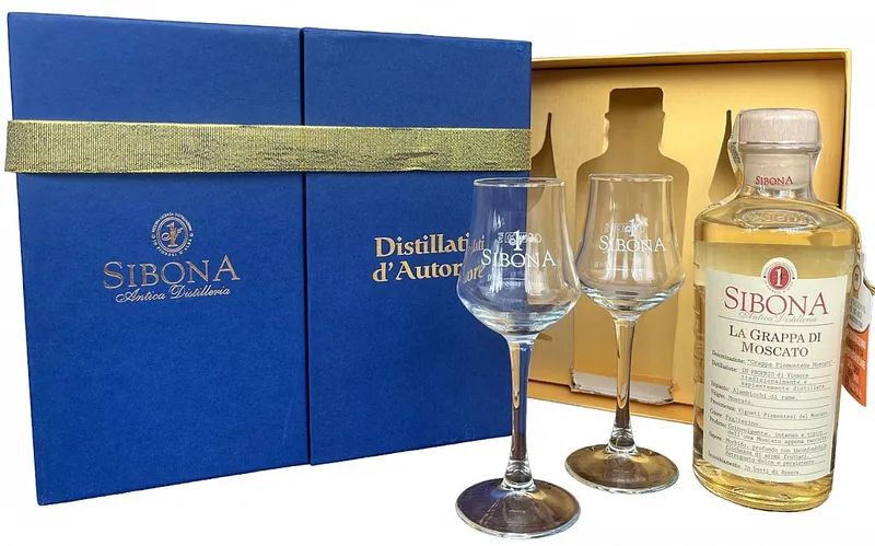 Grappa Sibona di Moscato vyzrálá + 2sklo  gB 40%0.50l